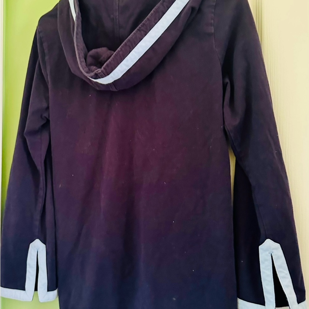 Lands End Womens Navy Blue Light Blue Trim Quarter Zip Hooded Tunic Top S‎ 6-8 - Picture 3 of 3
